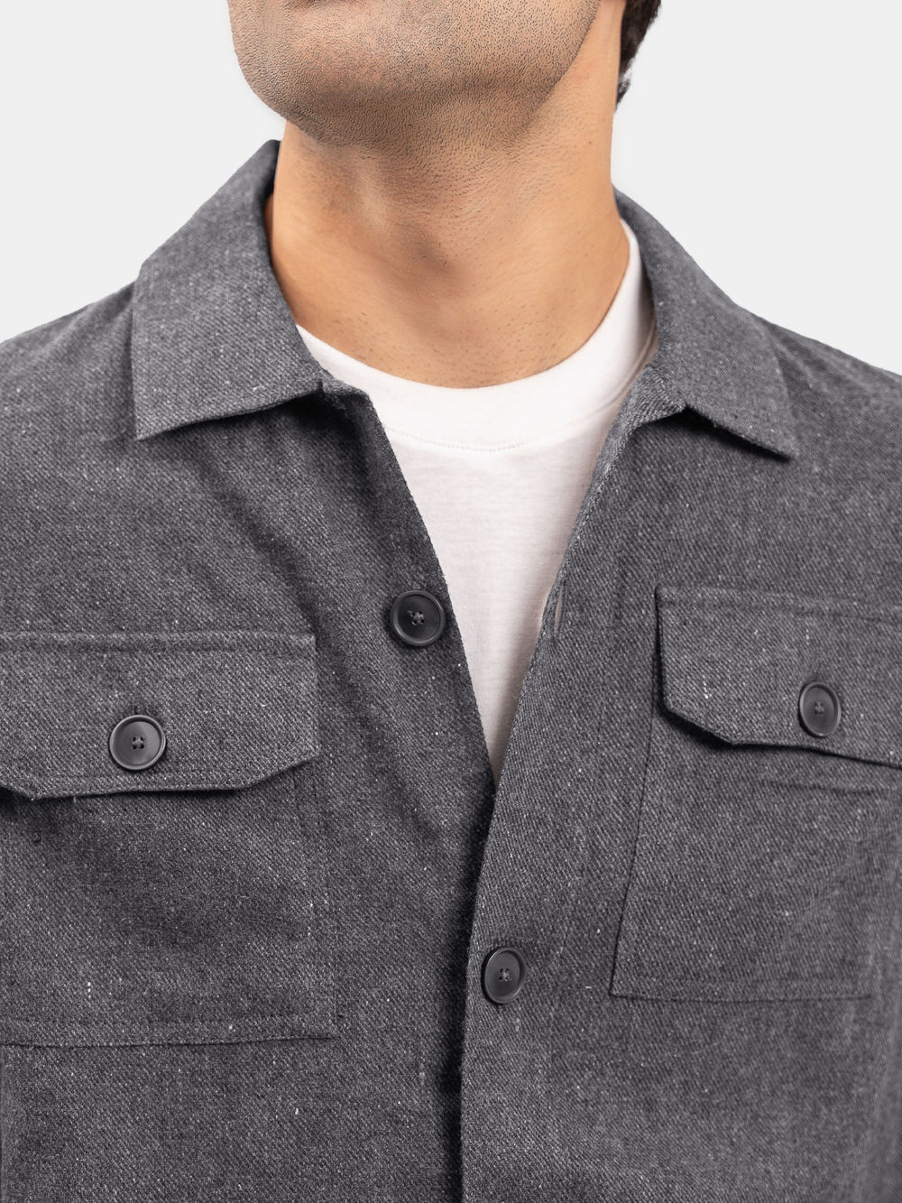 Brumano Mens RTW Solids Cotton Shirt Suit Charcoal Grey With Flat Pockets Winter Collection