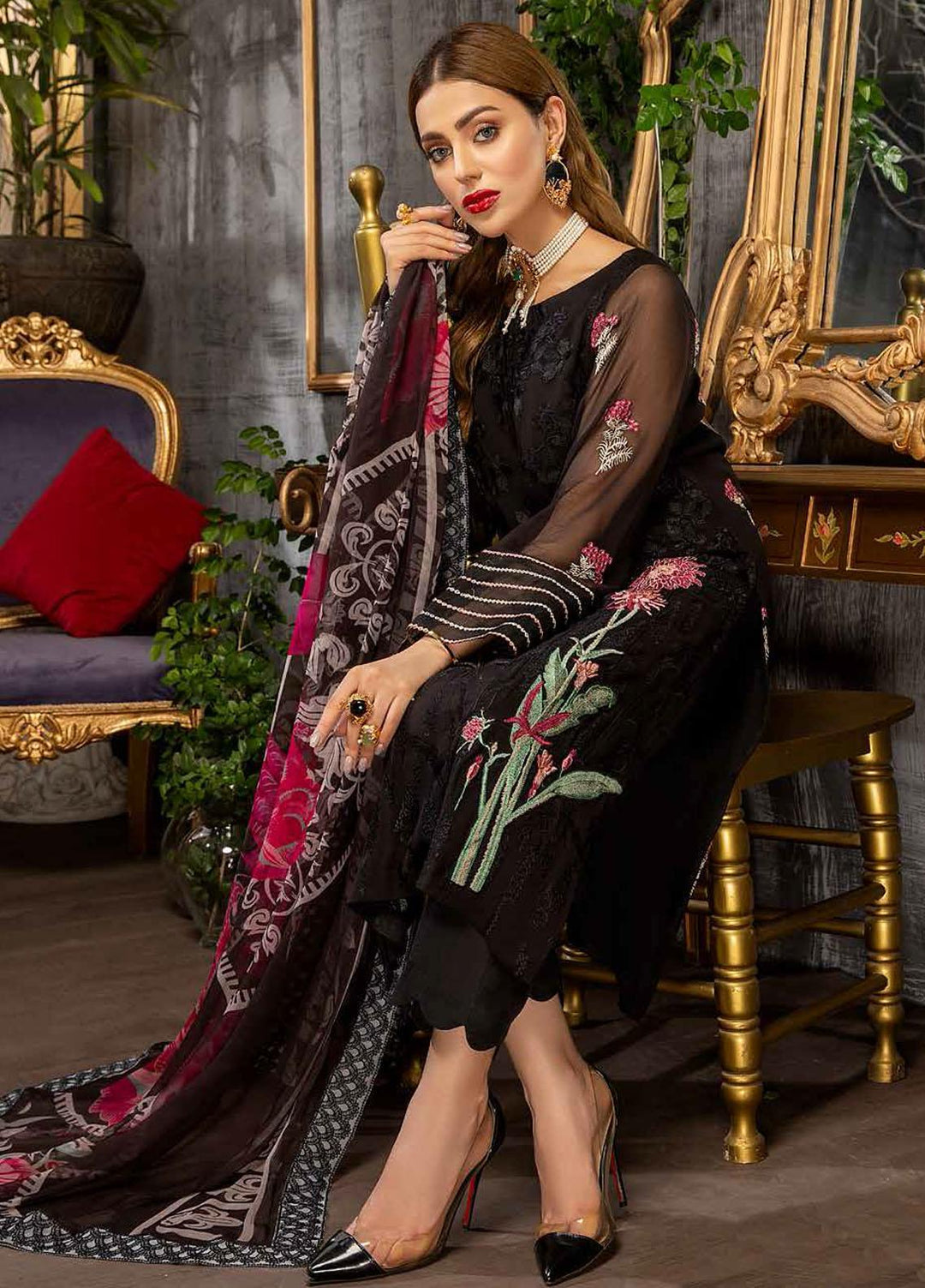 Charizma Embroidered Chiffon Suits Unstitched 3 Piece CRZ21AE CAL-001 - Luxury Collection