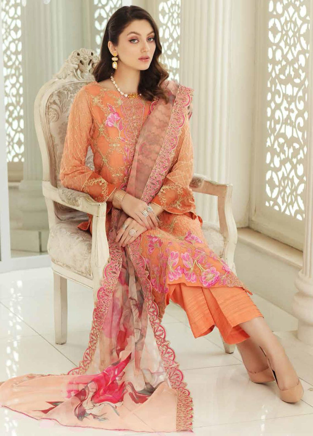 Charizma Embroidered Chiffon Suits Unstitched 3 Piece CRZ21AE CAL-004 - Luxury Collection