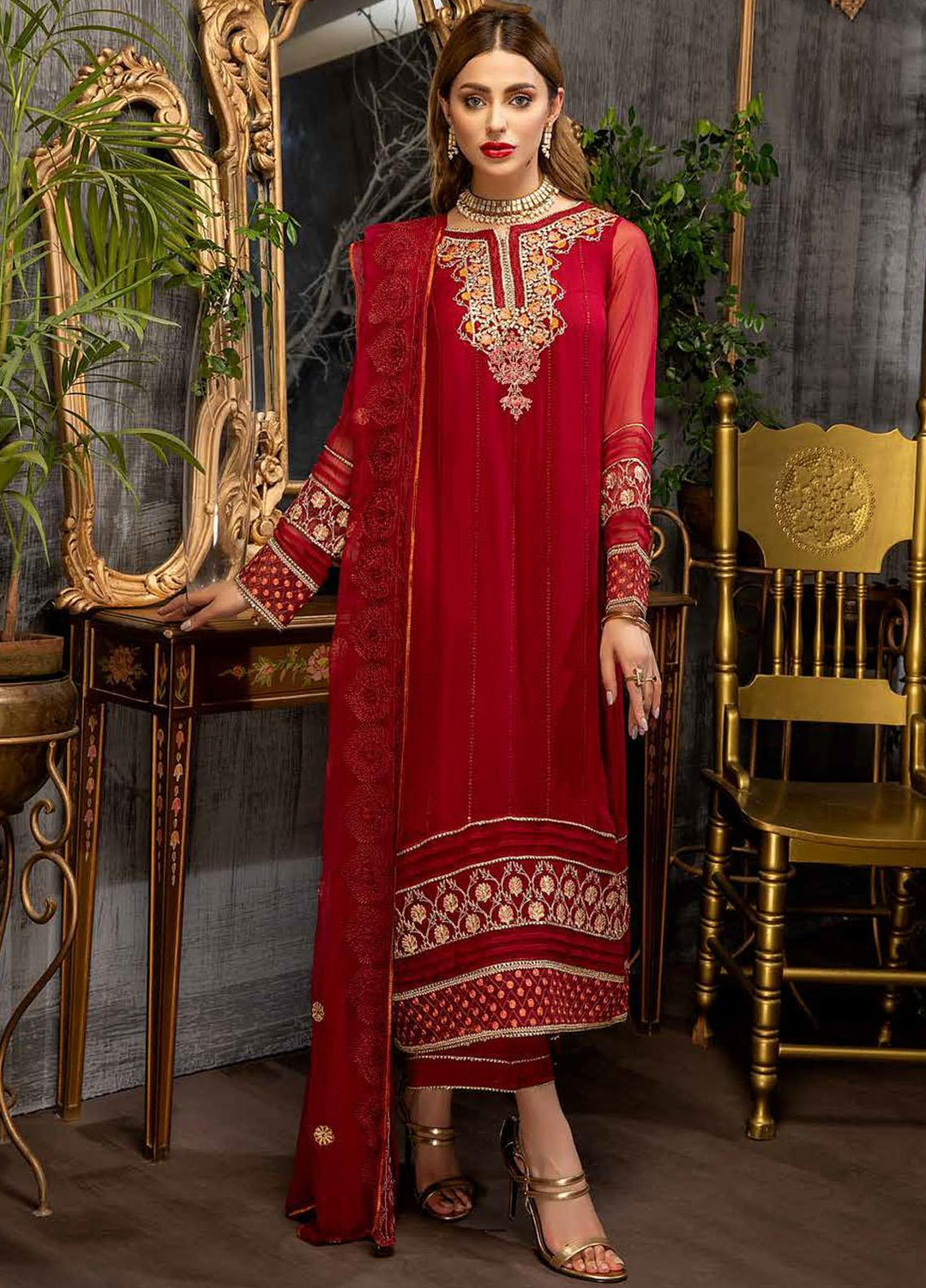 Charizma Embroidered Chiffon Suits Unstitched 3 Piece CRZ21AE CAL-007 - Luxury Collection