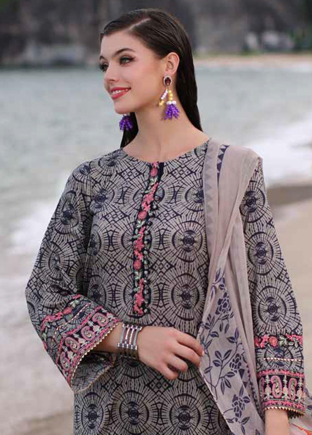 Charizma Embroidered Lawn Suits Unstitched 3 Piece CRZ24C CCS4-04 - Summer Collection