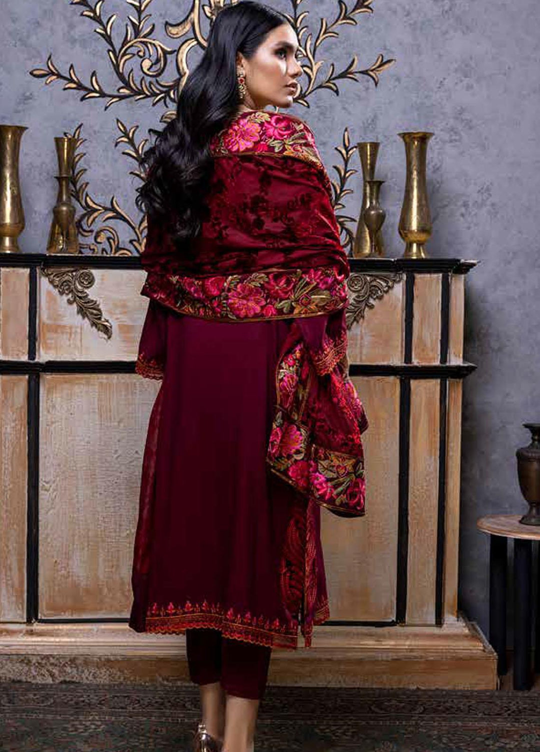 Charizma Embroidered Leather Peach Suits Unstitched 3 Piece CRZ22EL-1 VLS-02 - Winter Collection