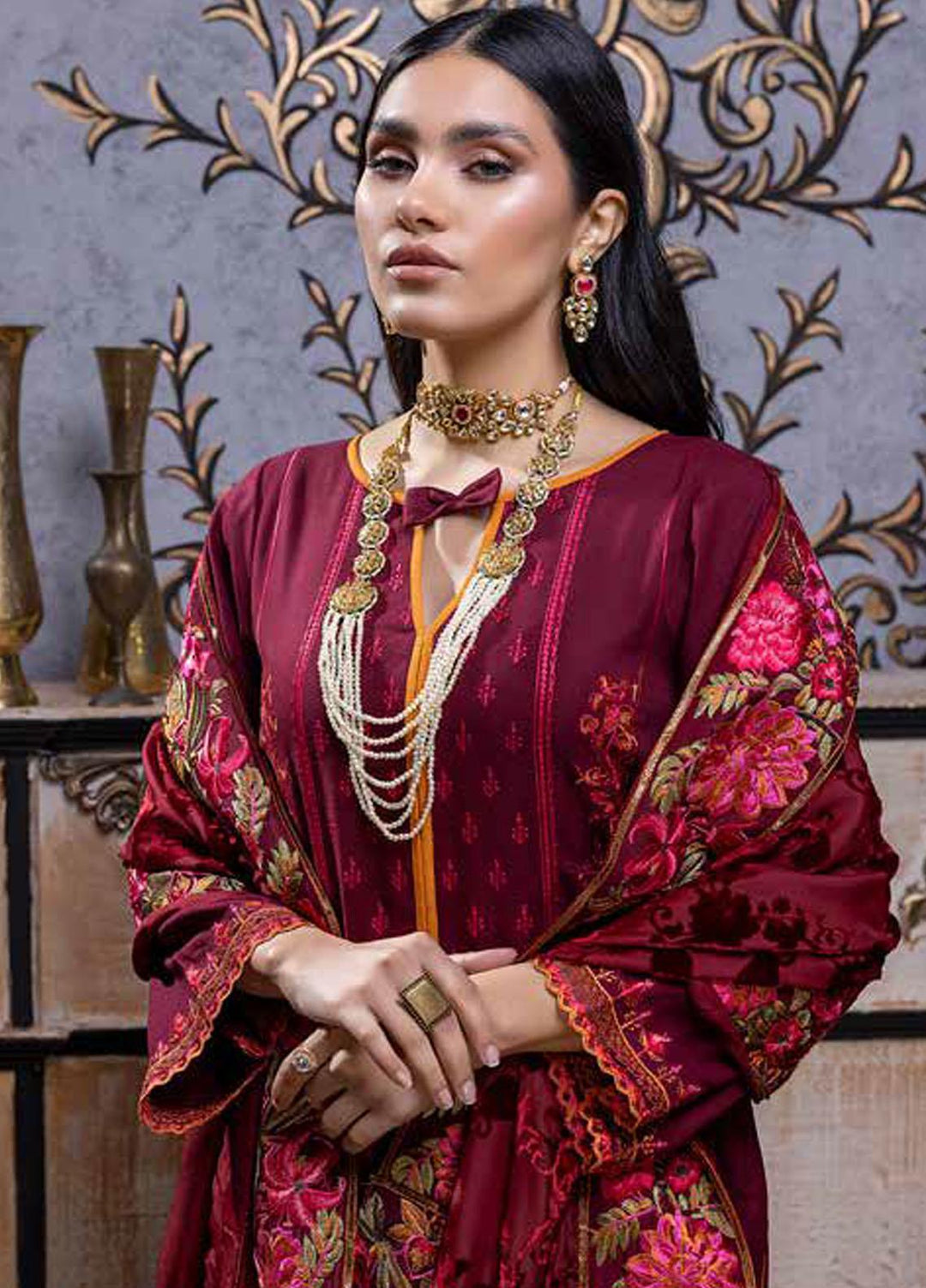 Charizma Embroidered Leather Peach Suits Unstitched 3 Piece CRZ22EL-1 VLS-02 - Winter Collection