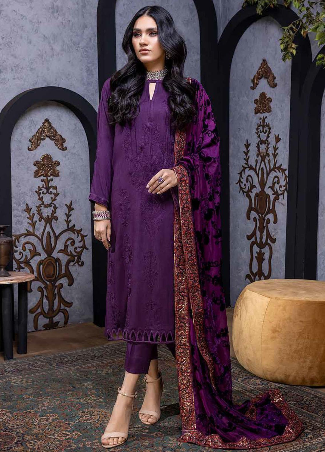 Charizma Embroidered Leather Peach Suits Unstitched 3 Piece CRZ22EL-1 VLS-05 - Winter Collection