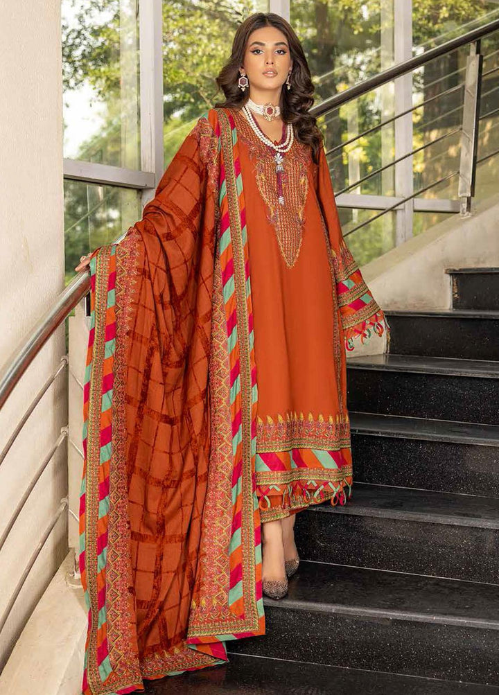 Charizma Embroidered Leather Peach Suits Unstitched 3 Piece CRZ22W CLP-02 - Winter Collection