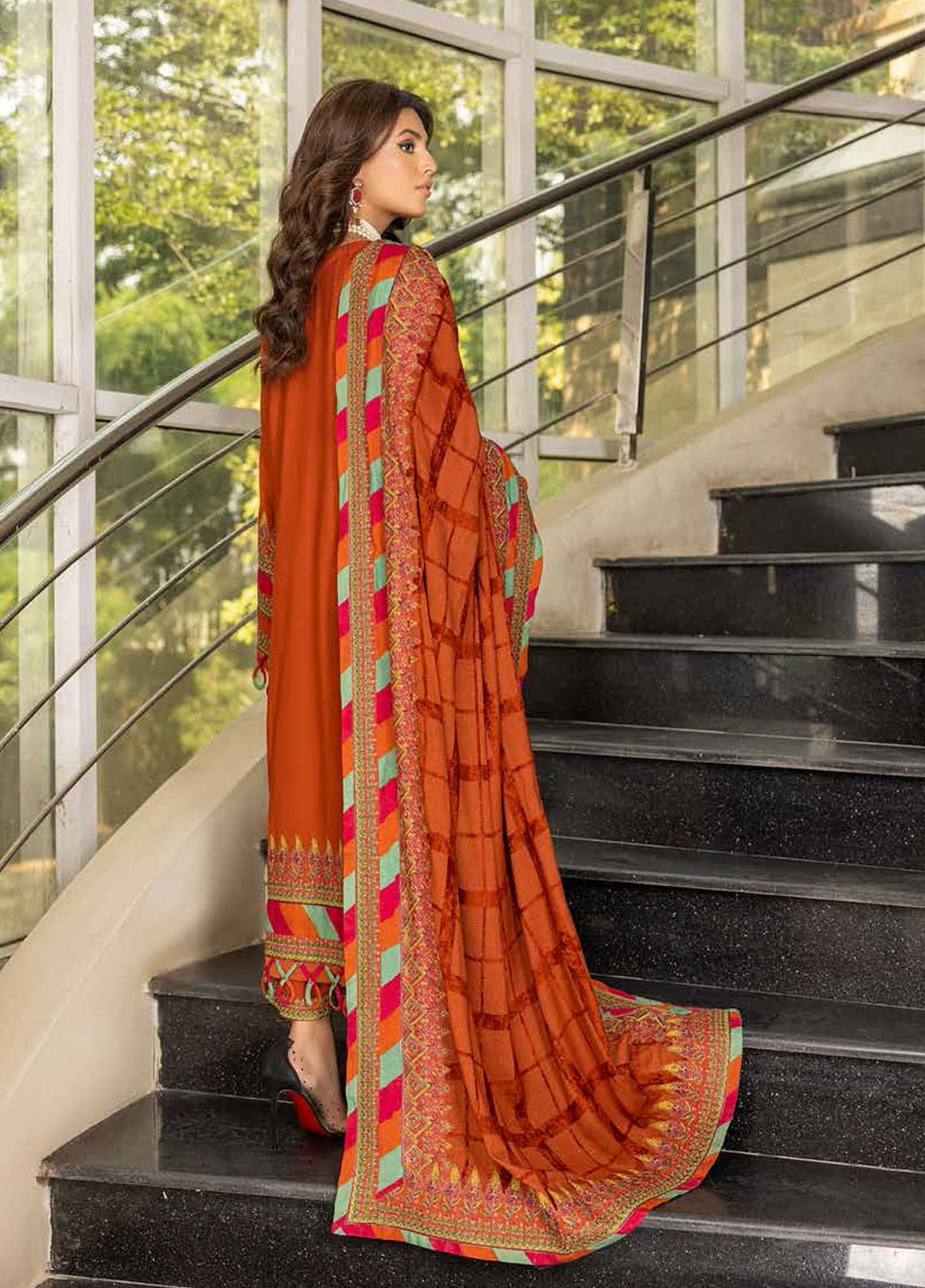 Charizma Embroidered Leather Peach Suits Unstitched 3 Piece CRZ22W CLP-02 - Winter Collection