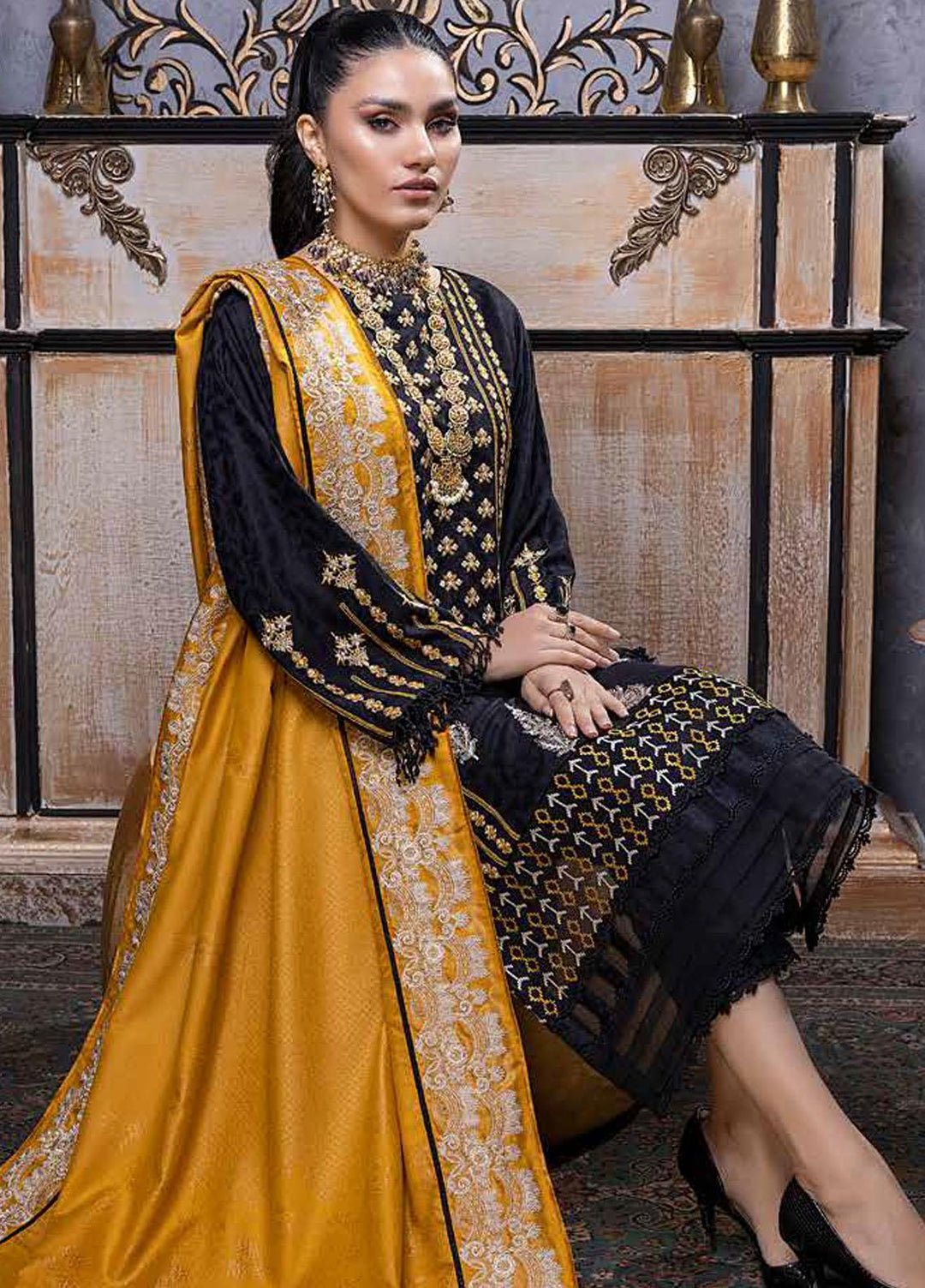 Charizma Embroidered Leather Peach Suits Unstitched 3 Piece CRZ22LW CJW-04 - Winter Collection