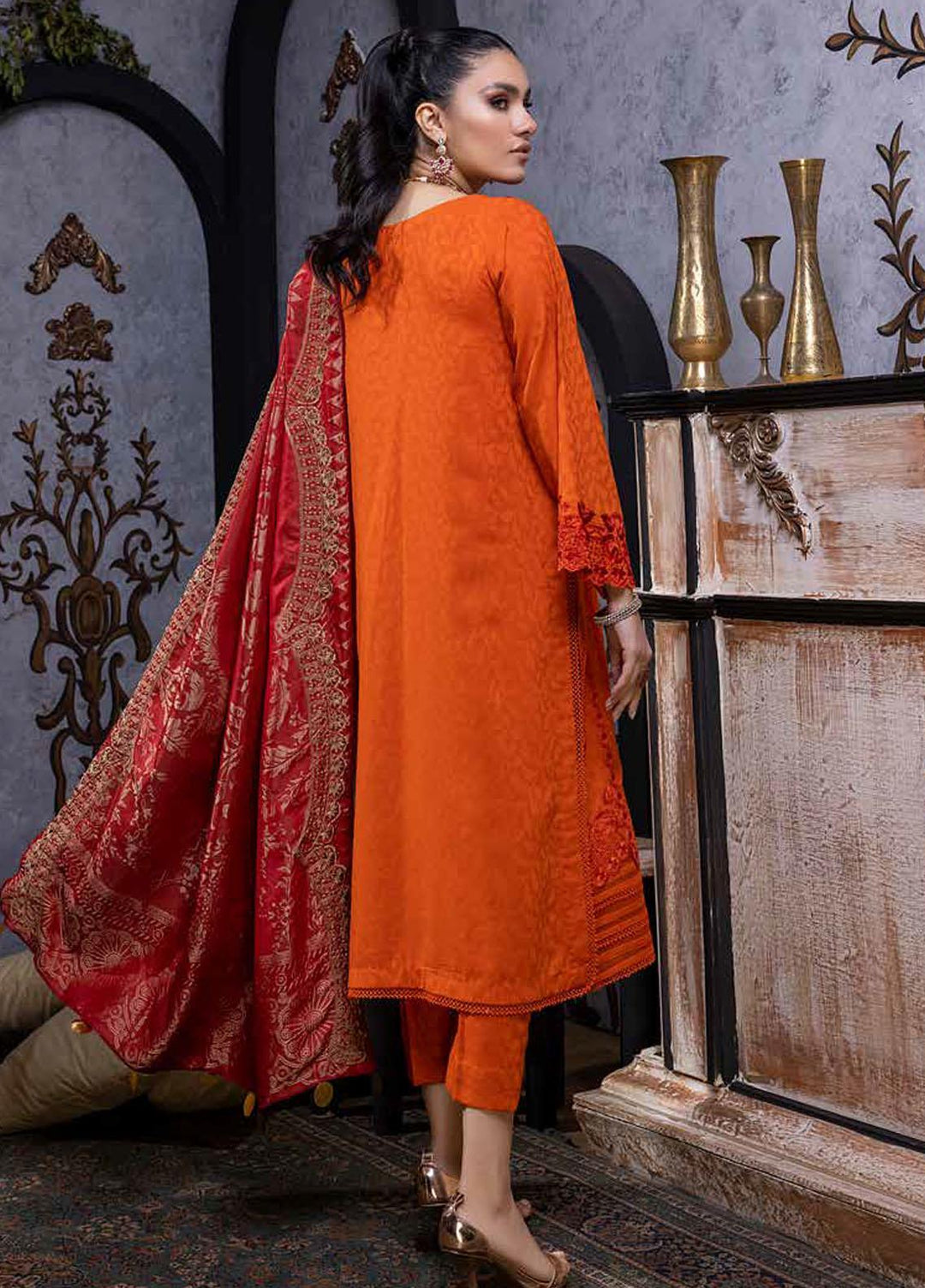 Charizma Embroidered Leather Peach Suits Unstitched 3 Piece CRZ22LW CJW-05 - Winter Collection