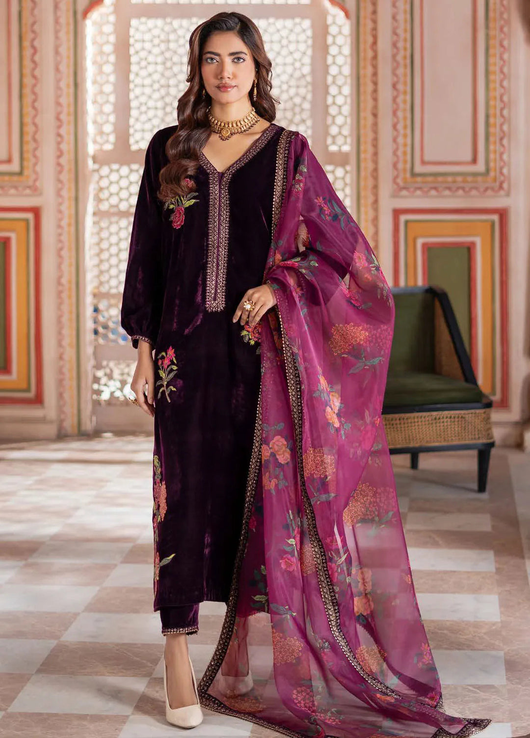 Charizma Embroidered Velvet Suits Unstitched 3 Piece CRZ24SV3 CVT4-19 - Winter Collection