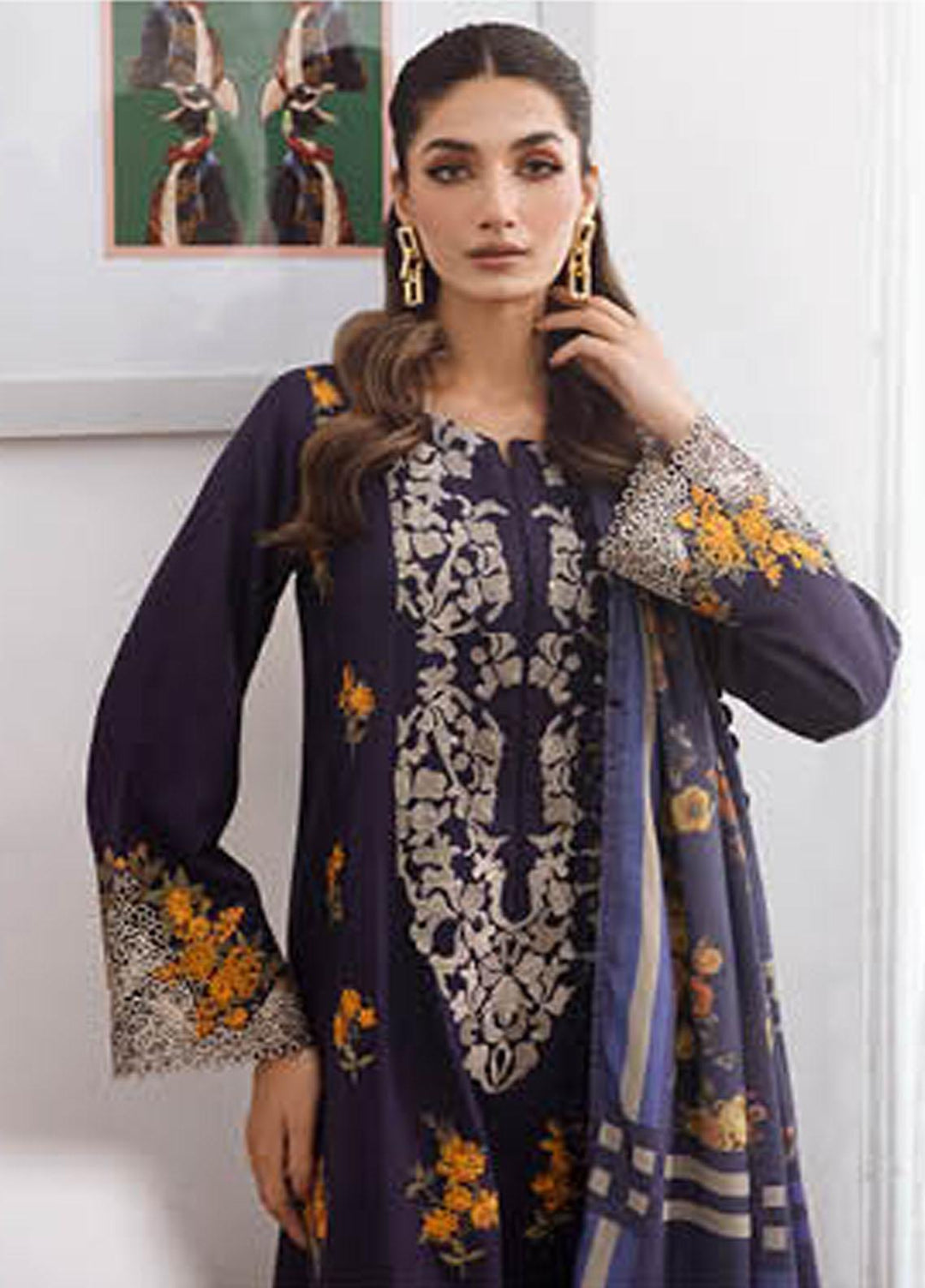 Charizma Embroidered Leather Peach Suits Unstitched 3 Piece CRZ23PS PS3-02 - Winter Collection