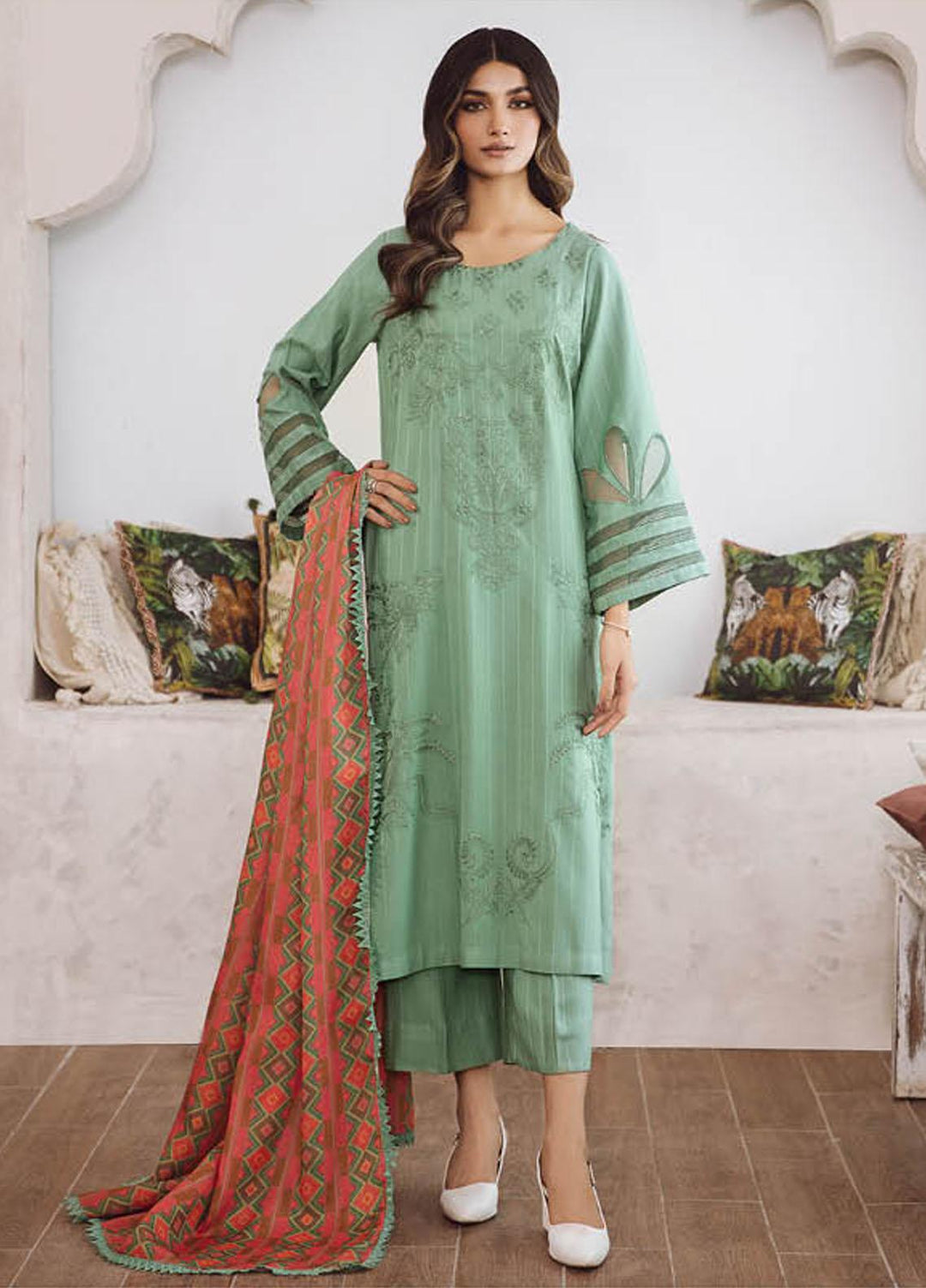 Charizma Embroidered Leather Peach Suits Unstitched 3 Piece CRZ23PS PS3-03 - Winter Collection