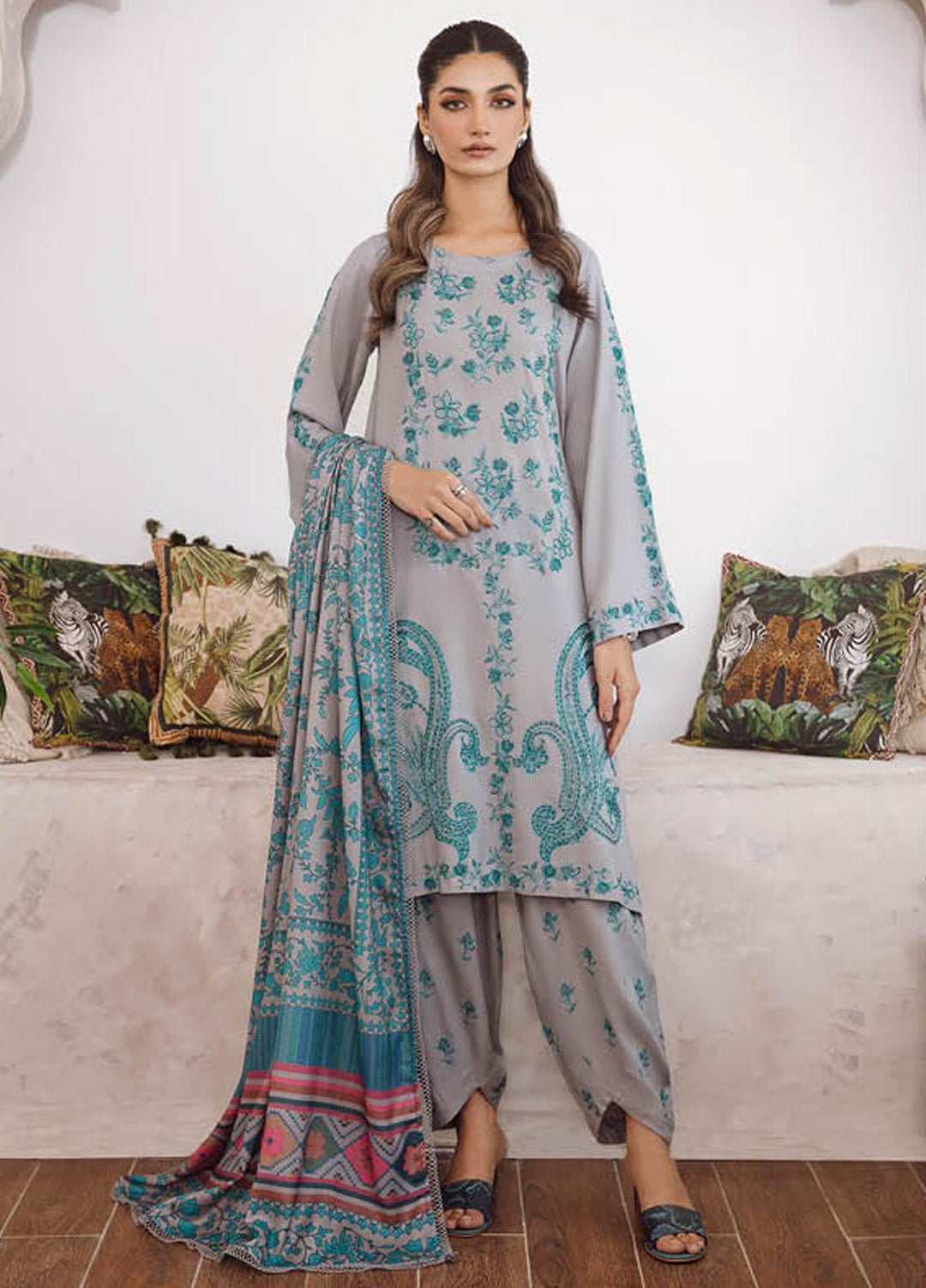 Charizma Embroidered Leather Peach Suits Unstitched 3 Piece CRZ23PS PS3-04 - Winter Collection