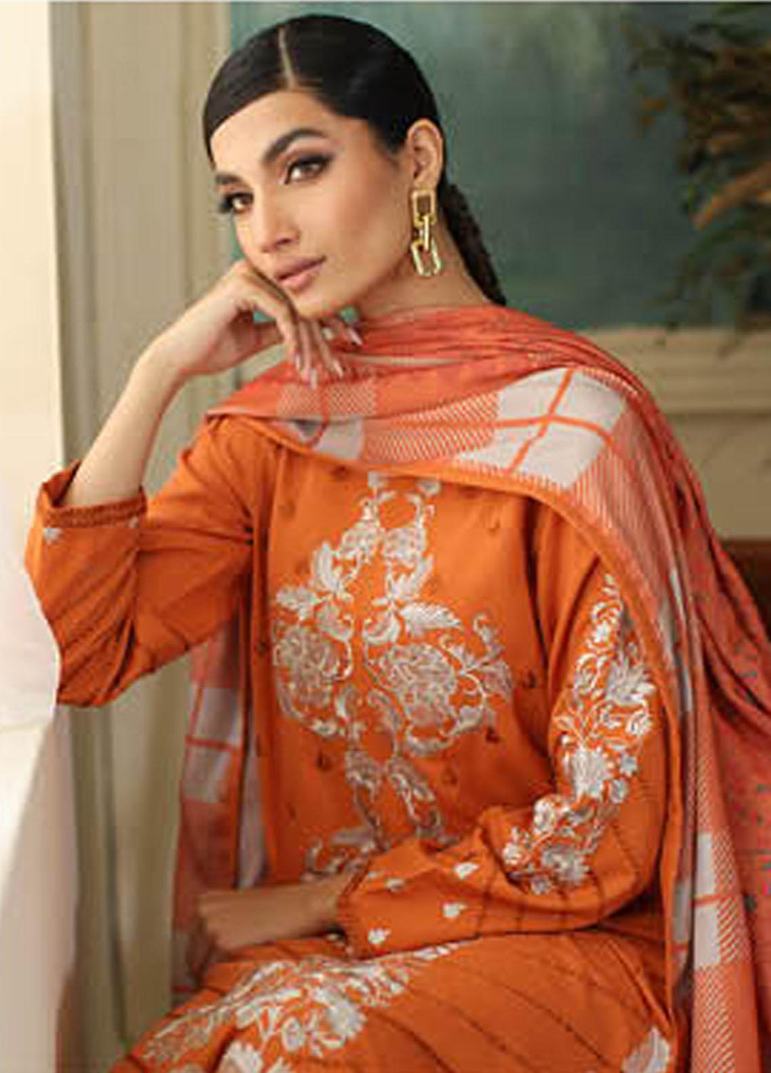 Charizma Embroidered Leather Peach Suits Unstitched 3 Piece CRZ23PS PS3-08 - Winter Collection