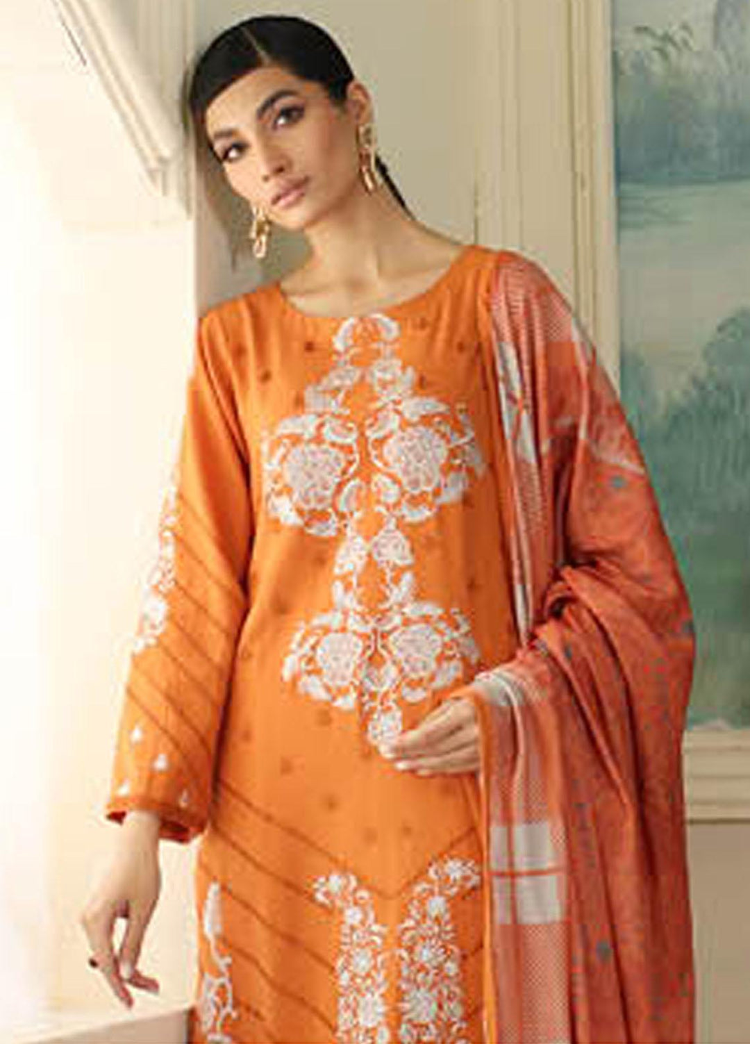 Charizma Embroidered Leather Peach Suits Unstitched 3 Piece CRZ23PS PS3-08 - Winter Collection