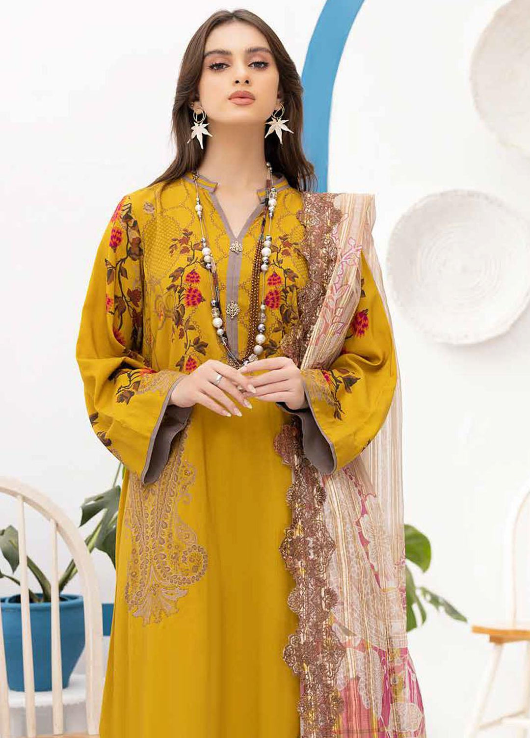 Print Melody by Charizma Embroidered Marina Suits Unstitched 3 Piece CRZ22MC PEW-09 - Winter Collection