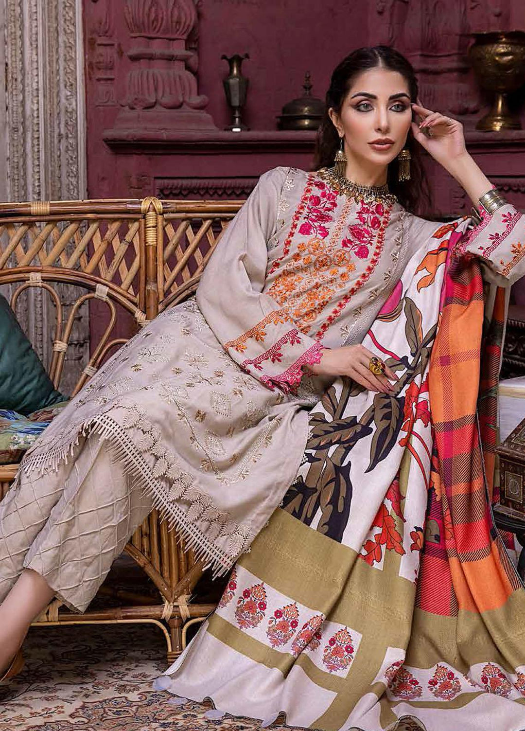 Charizma Embroidered Leather Suits Unstitched 3 Piece CRZ21RL RMW-02 - Winter Collection