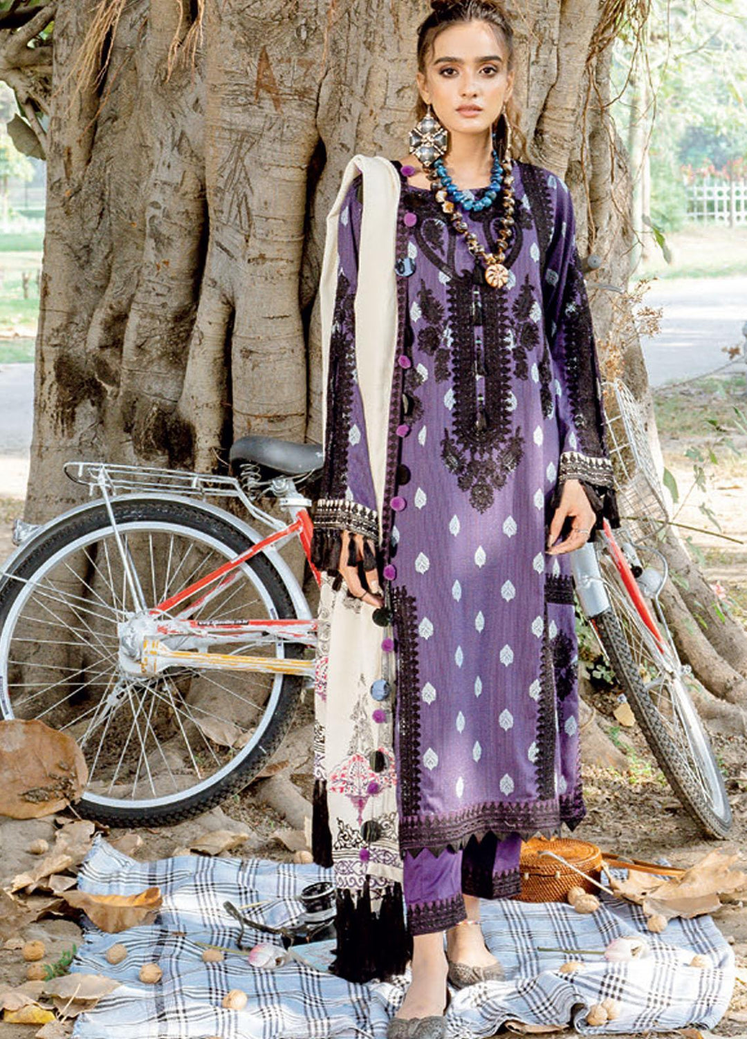 Charizma Embroidered Missouri Jacquard Suits Unstitched 3 Piece CRZ21MK MSK-21 MULBEERY BRUST - Winter Collection