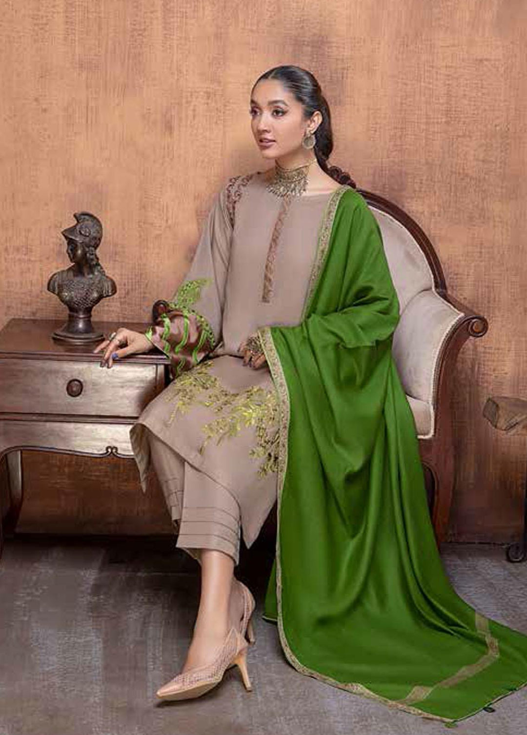 Signature Series By Charizma Embroidered Leather Peach Suits Unstitched 3 Piece CRZ22LP CSS-05 - Winter Collection