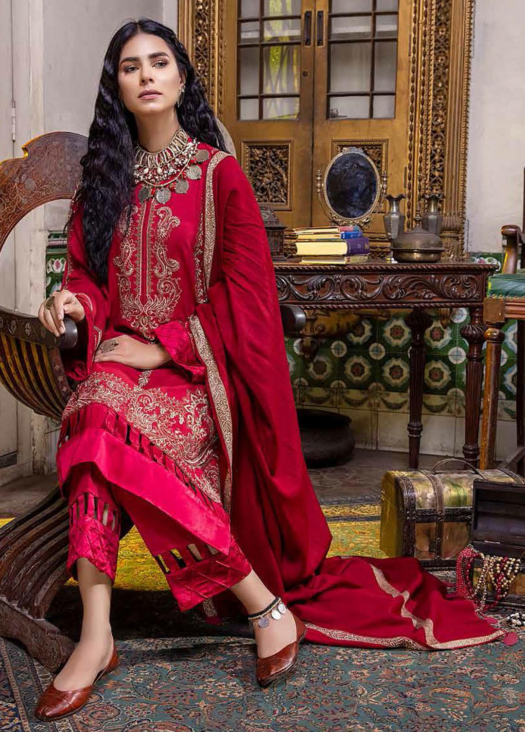 Signature Series By Charizma Embroidered Leather Peach Suits Unstitched 3 Piece CRZ22LP CSS-07 - Winter Collection