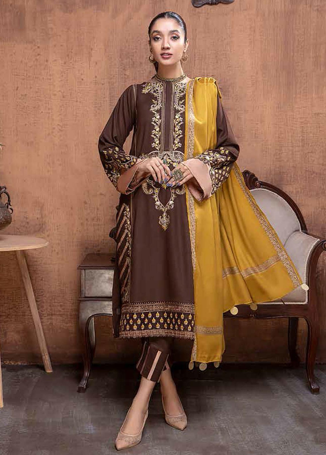Signature Series By Charizma Embroidered Leather Peach Suits Unstitched 3 Piece CRZ22LP CSS-08 - Winter Collection
