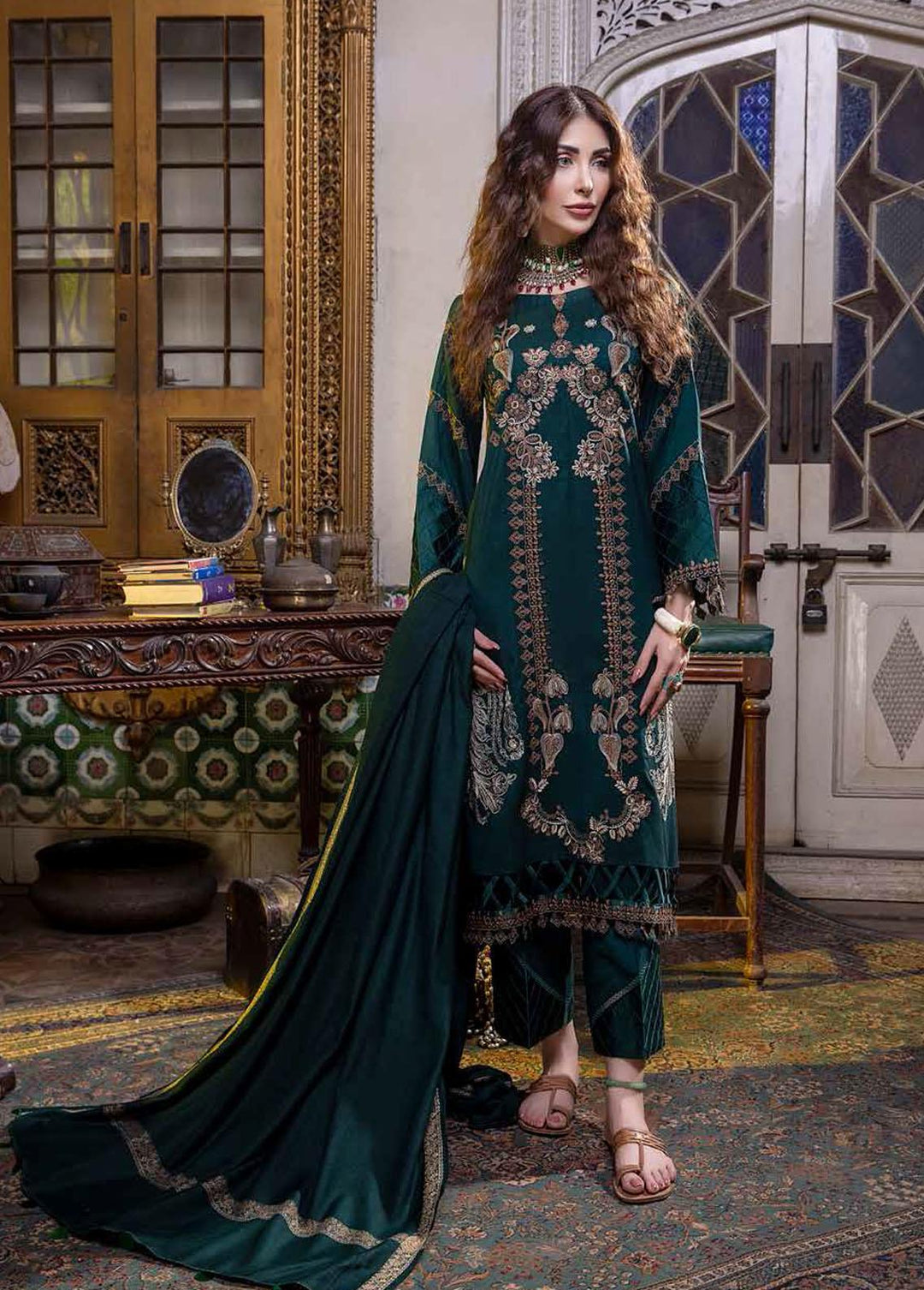 Signature Series By Charizma Embroidered Leather Peach Suits Unstitched 3 Piece CRZ22LP CSS-09 - Winter Collection