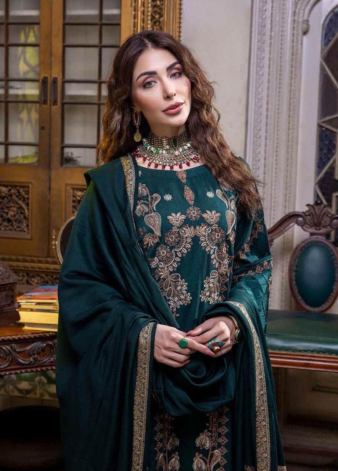 Signature Series By Charizma Embroidered Leather Peach Suits Unstitched 3 Piece CRZ22LP CSS-09 - Winter Collection