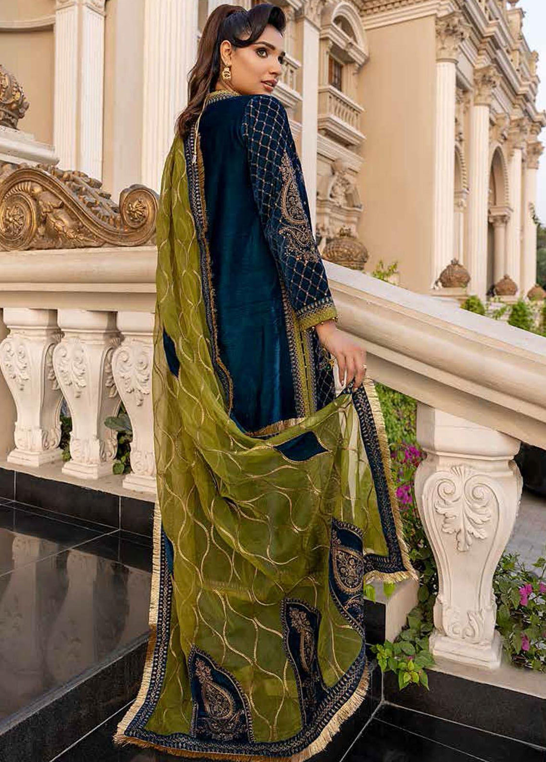 Charizma Embroidered Velvet Suits Unstitched 3 Piece CRZ22-V2 CV-07 - Luxury Collection