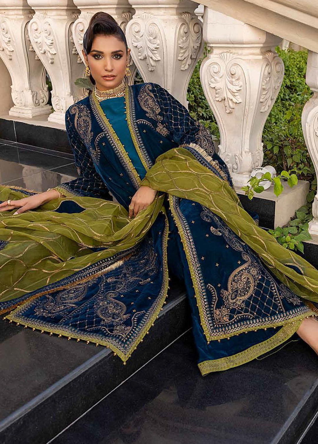 Charizma Embroidered Velvet Suits Unstitched 3 Piece CRZ22-V2 CV-07 - Luxury Collection