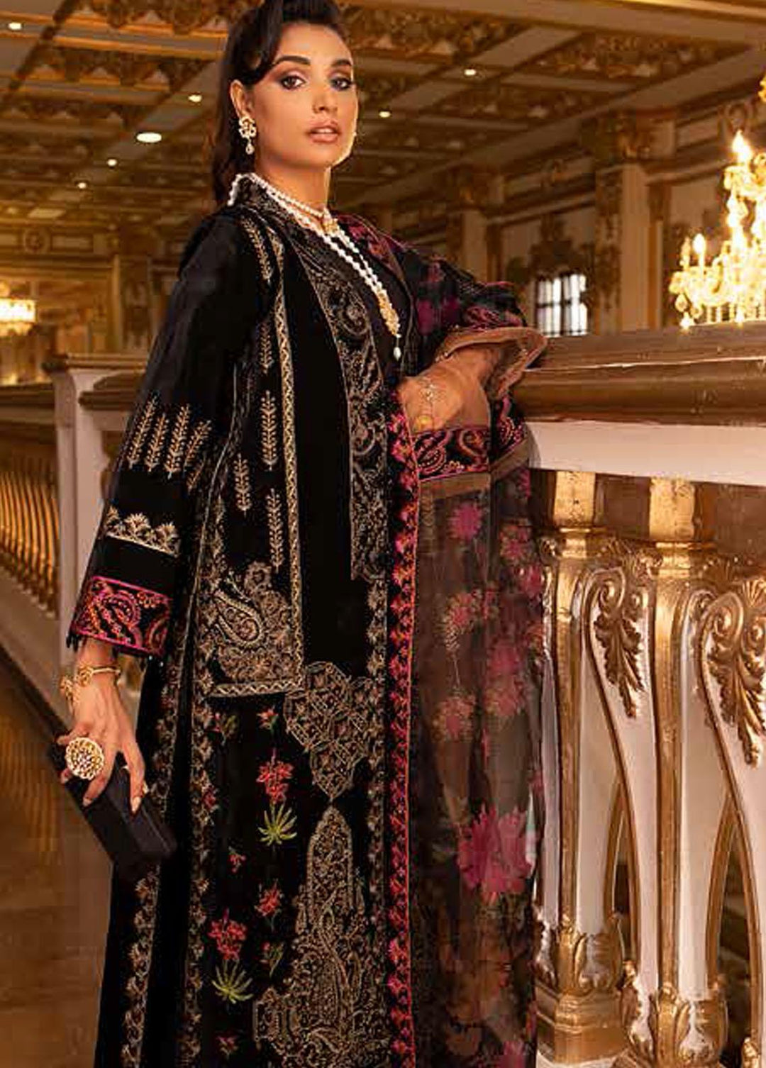 Charizma Embroidered Velvet Suits Unstitched 3 Piece CRZ22-V2 CV-11 - Luxury Collection