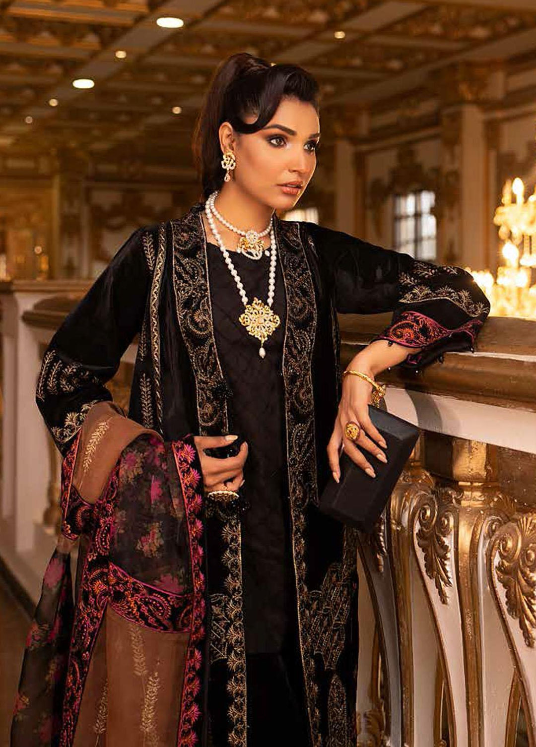 Charizma Embroidered Velvet Suits Unstitched 3 Piece CRZ22-V2 CV-11 - Luxury Collection