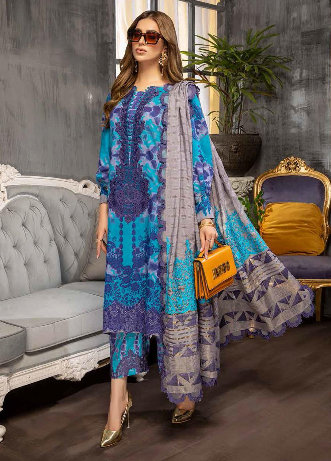 Charizma Embroidered Viscose Silk Suits Unstitched 3 Piece CRZ21VW CVS-01 Blue Away - Winter Collection