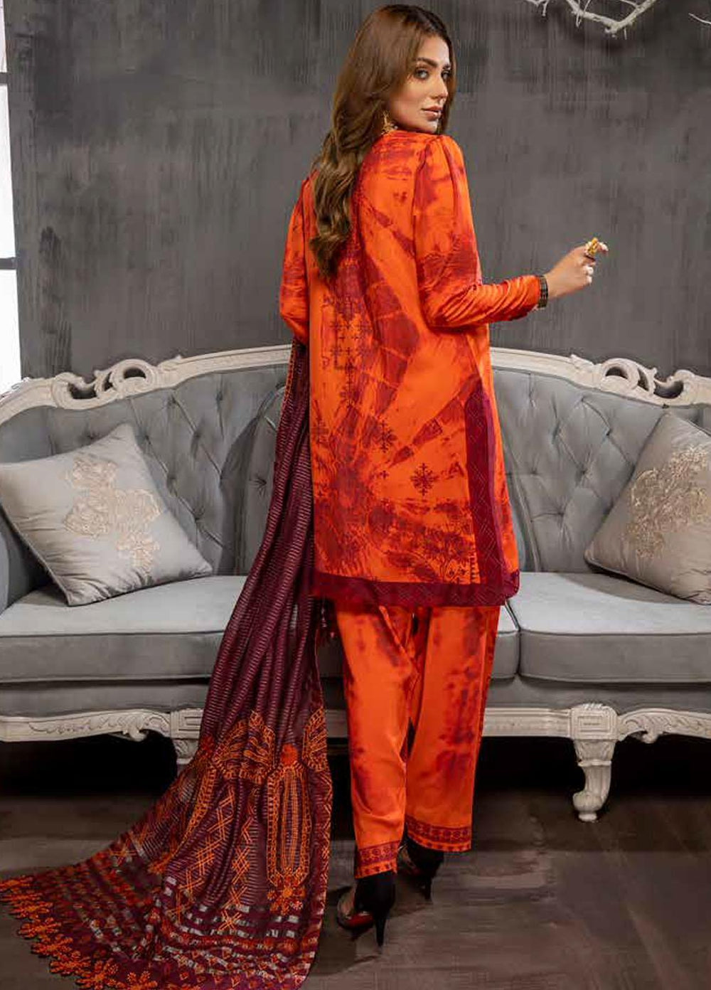 Charizma Embroidered Viscose Silk Suits Unstitched 3 Piece CRZ21VW CVS-08 Rich Rust - Winter Collection