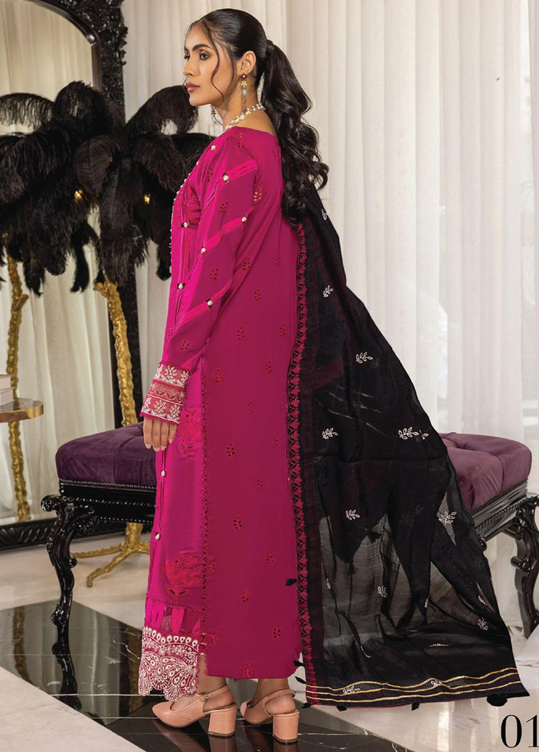 Charlotte By Humdum Embroidered Lawn Suits Unstitched 3 Piece HD23C 01 - Summer Collection