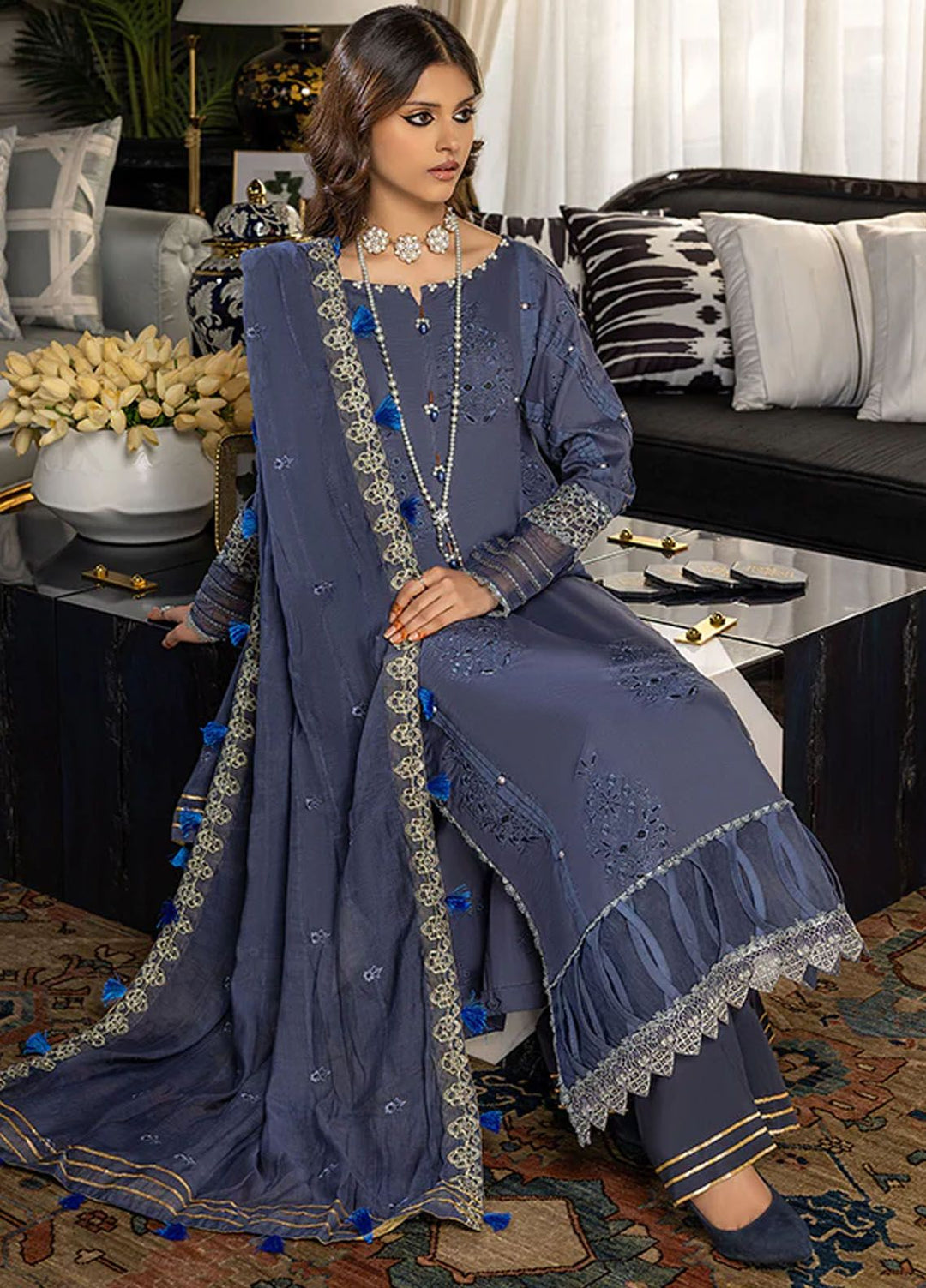Charlotte by Humdum Chikankari Lawn Suits Unstitched 3 Piece HD24CH D-02 - Summer Collection