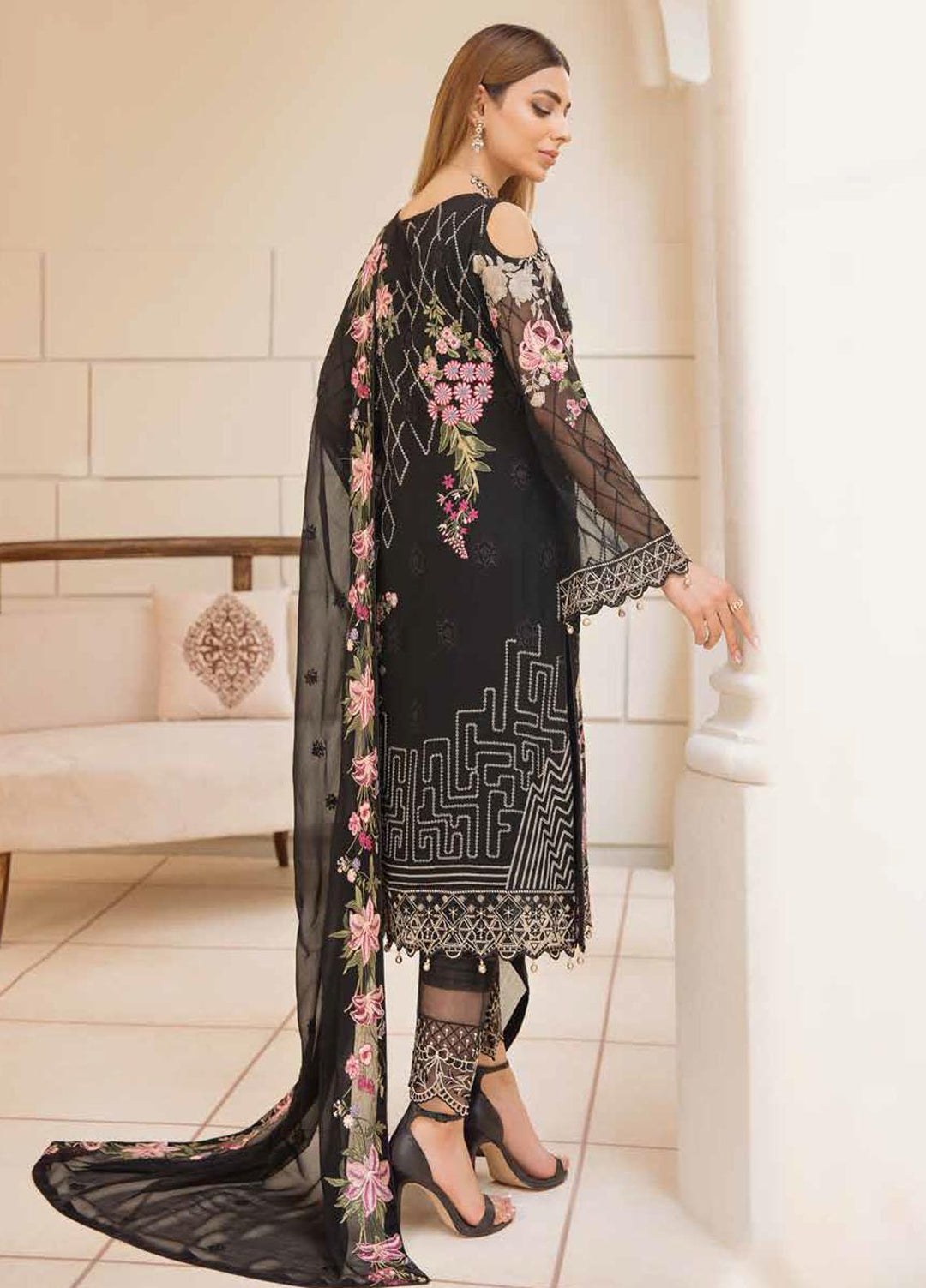 Chevron by Ramsha Embroidered Chiffon Suits Unstitched 3 Piece RSH21CH-4 A-405 - Formals Collection
