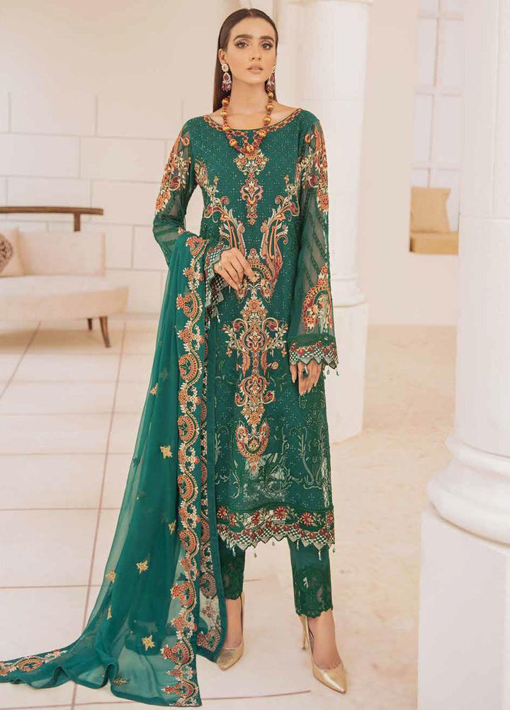 Chevron by Ramsha Embroidered Chiffon Suits Unstitched 3 Piece RSH21CH-4 A-409 - Formals Collection