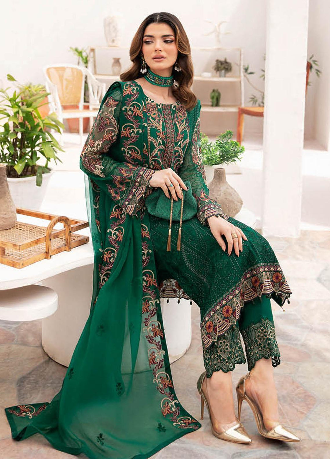 Chevron by Ramsha Embroidered Chiffon Suits Unstitched 3 Piece RSH23-CH7 A-704 - Festive Collection