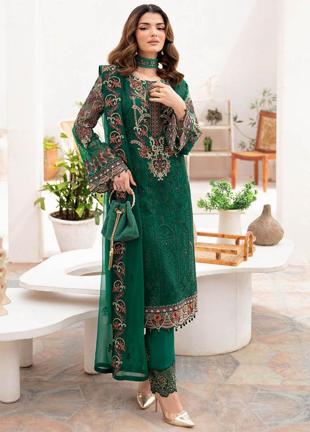 Chevron by Ramsha Embroidered Chiffon Suits Unstitched 3 Piece RSH23-CH7 A-704 - Festive Collection