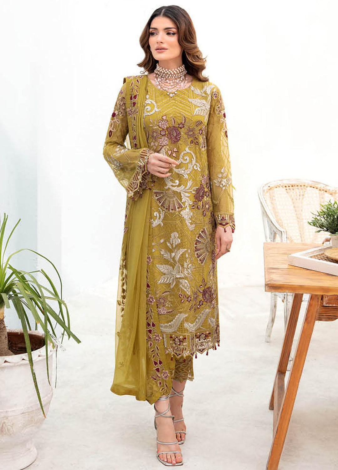 Chevron by Ramsha Embroidered Chiffon Suits Unstitched 3 Piece RSH23-CH7 A-706 - Festive Collection
