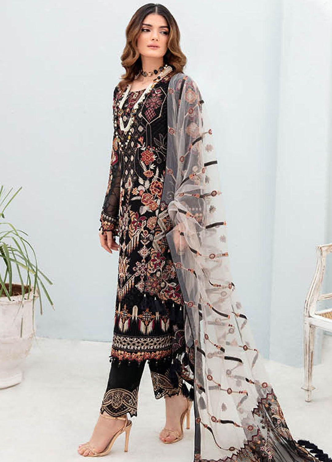 Chevron by Ramsha Embroidered Chiffon Suits Unstitched 3 Piece RSH23-CH7 A-707 - Festive Collection