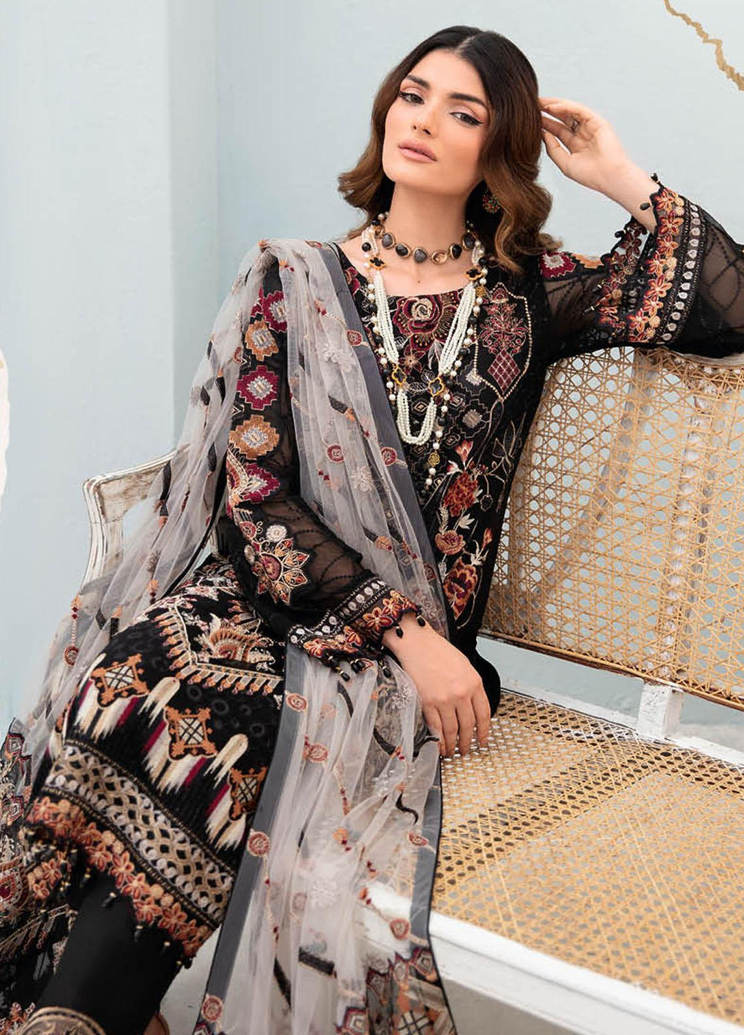 Chevron by Ramsha Embroidered Chiffon Suits Unstitched 3 Piece RSH23-CH7 A-707 - Festive Collection