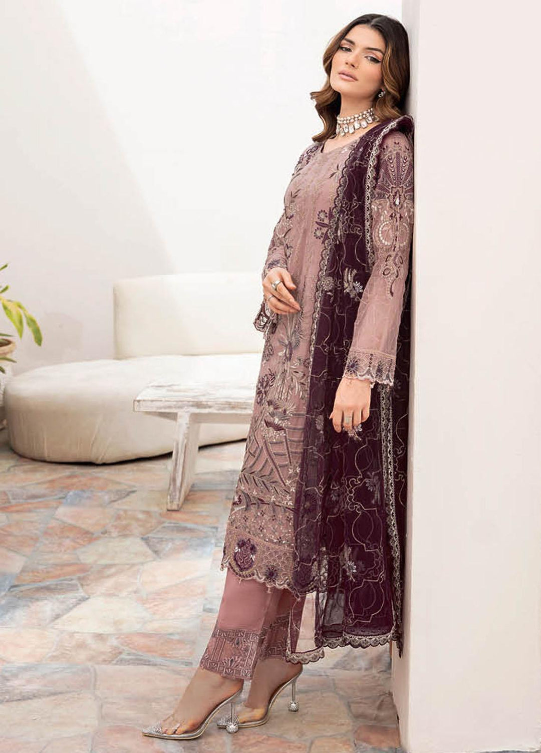 Chevron by Ramsha Embroidered Chiffon Suits Unstitched 3 Piece RSH23-CH7 A-709 - Festive Collection