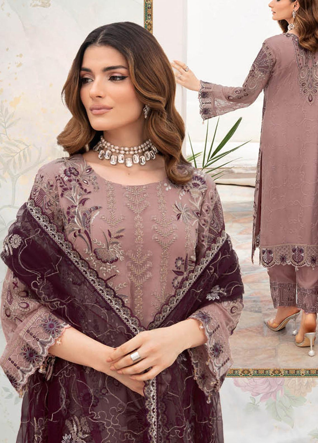Chevron by Ramsha Embroidered Chiffon Suits Unstitched 3 Piece RSH23-CH7 A-709 - Festive Collection