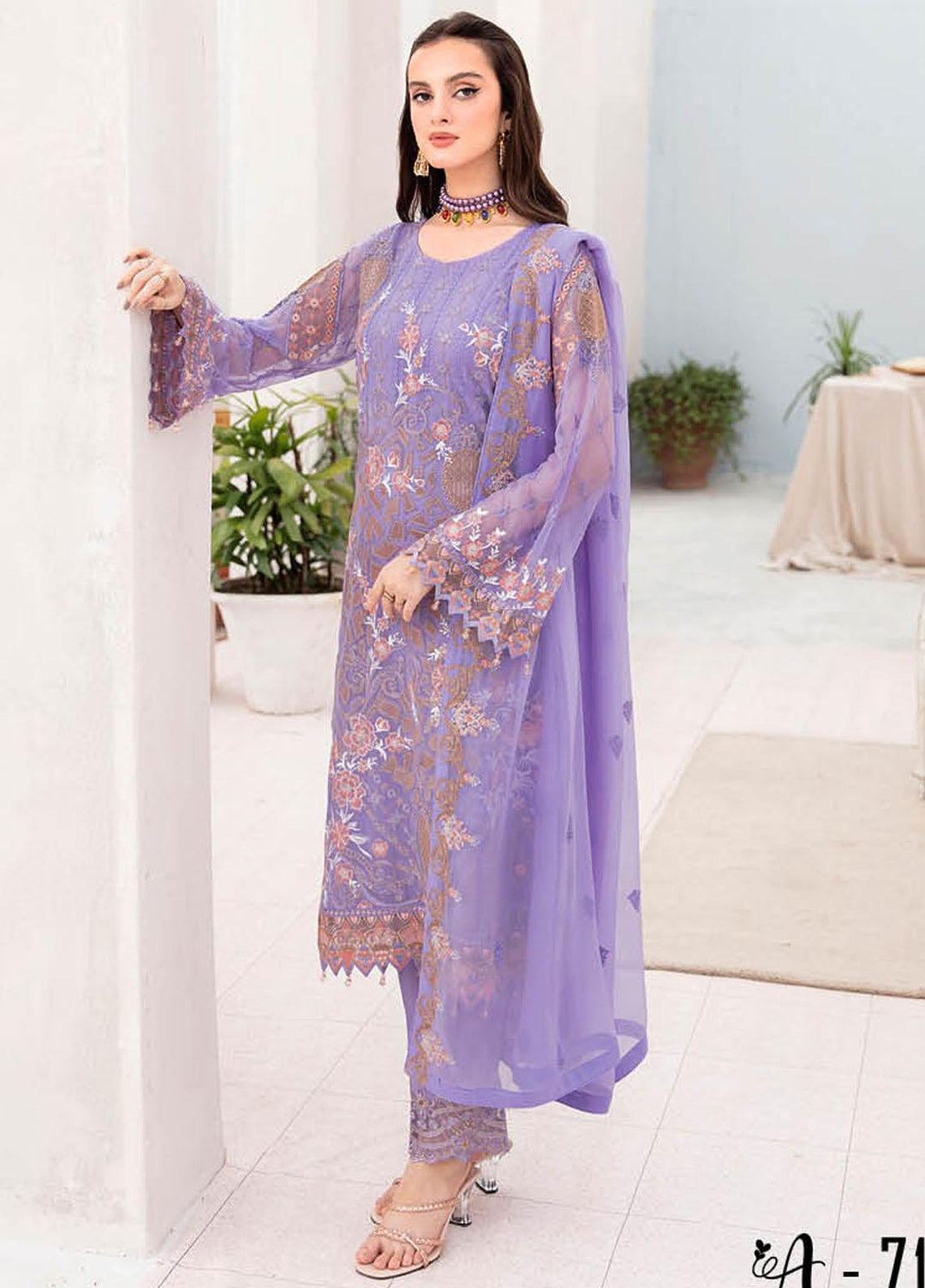 Chevron by Ramsha Embroidered Chiffon Suits Unstitched 3 Piece RSH23-CH7 A-711 - Festive Collection