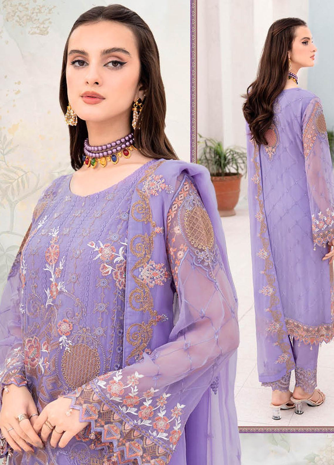 Chevron by Ramsha Embroidered Chiffon Suits Unstitched 3 Piece RSH23-CH7 A-711 - Festive Collection