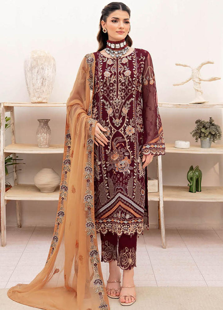 Chevron by Ramsha Embroidered Chiffon Suits Unstitched 3 Piece RSH23-CH7 A-712 - Festive Collection