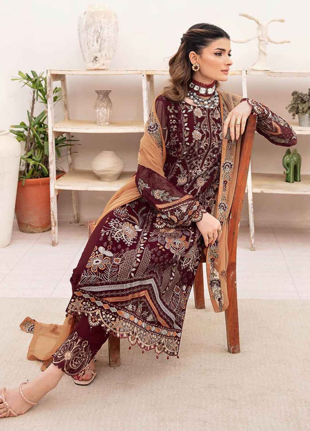 Chevron by Ramsha Embroidered Chiffon Suits Unstitched 3 Piece RSH23-CH7 A-712 - Festive Collection