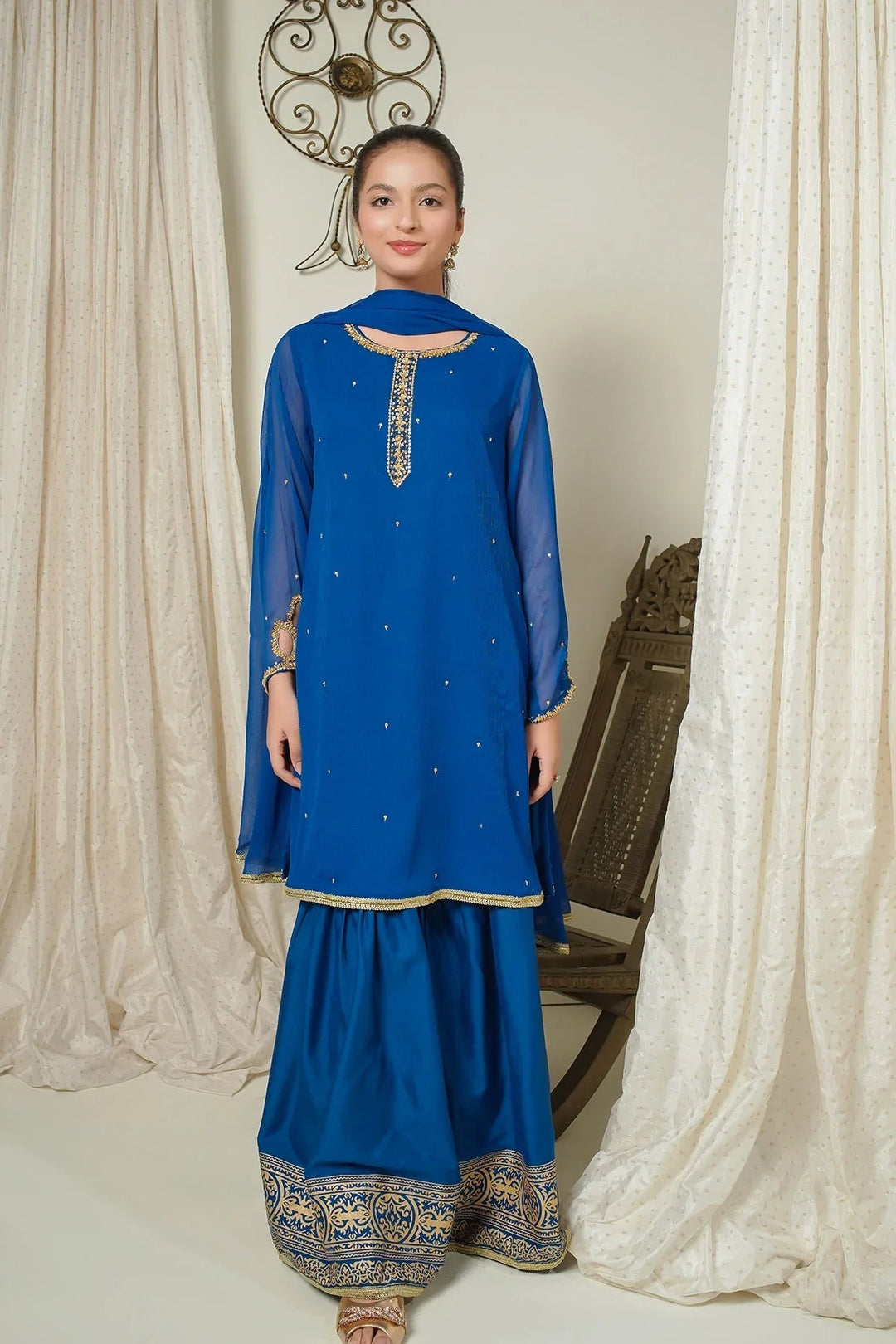 Ochre RTW Embroidered Girls 3 Piece Chiffon Hand Adda Work EX-08 - Summer Collection