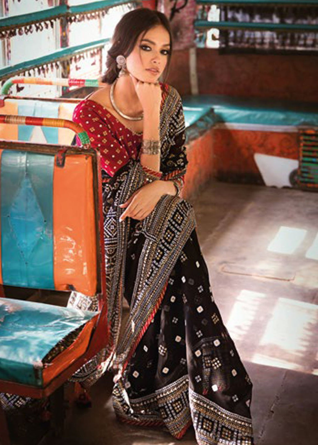 Chunri By Gul Ahmed Embroidered Chiffon Suits Unstitched Saree GA24C PRS-42002 - Summer Collection