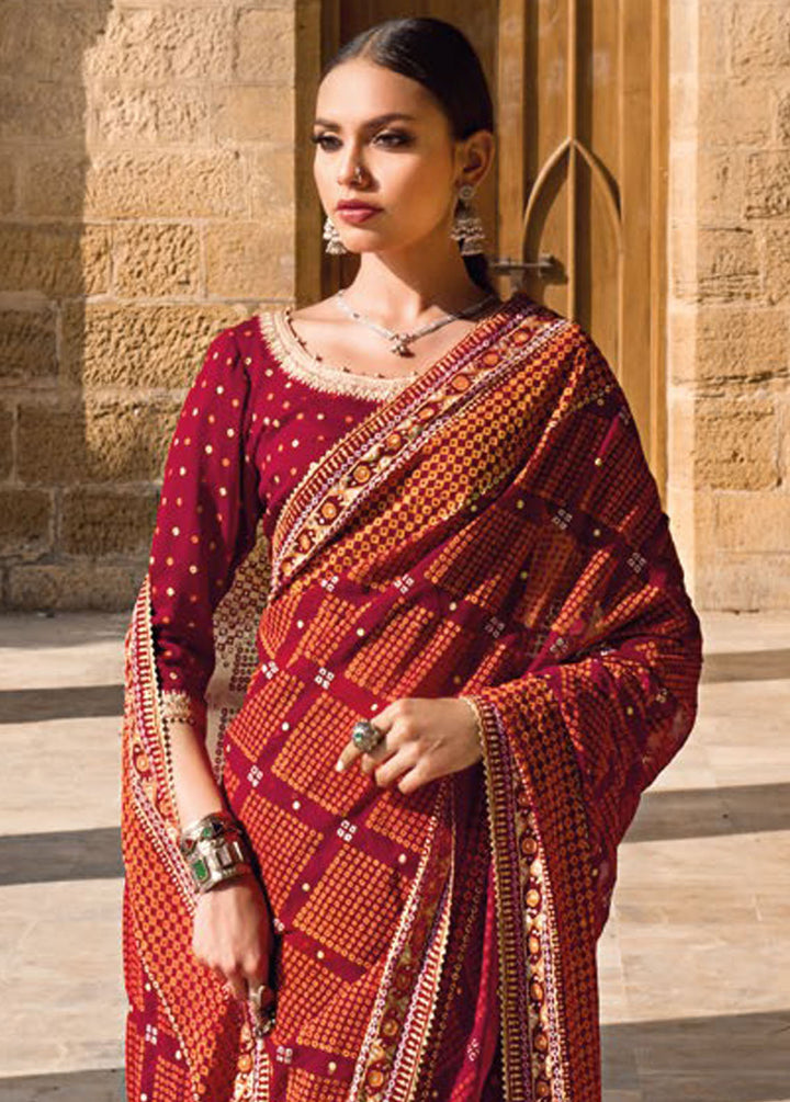 Chunri By Gul Ahmed Embroidered Chiffon Suits Unstitched Saree GA24C PRS-42004 - Summer Collection